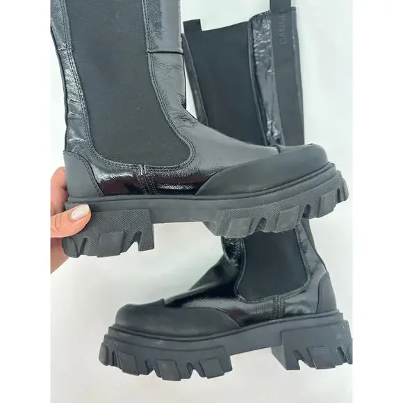 GANNI Patent-leather Knee High Chelsea boots1